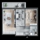 Prima Arena Oradea - apartament 2 camere, tip Viena (plan 3D)