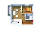 Plan apartament 2 camere Tip B — 57 mp, decomandat